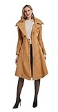 QZUnique Long Trench Pea Coat for Women - Wool Winter Trench Coat Goth Lapel Peacoat Outwear Thick Hood Pea Jacket Trenchcoat