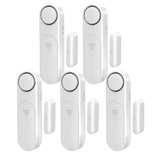Window and Door Alarm When Opened (5 Pack) for Kids Safety/Home Security, Wireless Sliding Door Opening Sensor Alarms for Dementia, 120dB Burglar Alert, Ideal for Business, Garage, Apartment, White