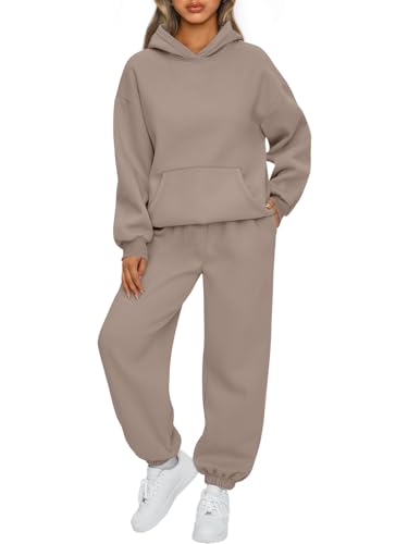 AUTOMET Sweatsuits Women 2 Piece Outfit Lounge Two Piece Sets Fall Fashion 2025 Tracksuits Oversized Sweatshirt and Sweatpants Casual Teen Girls Clothing CoffeeGrey M