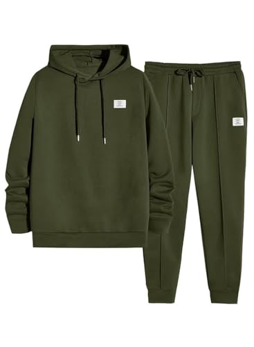 JMIERR Sweatsuits for Men Set 2 Piece Airport Outfits Long Sleeve Drawstring Hoodie Sweatshirt & Joggers Sweatpants with Pockets, Fall Tracksuit Matching Lounge Sets, Large, Green