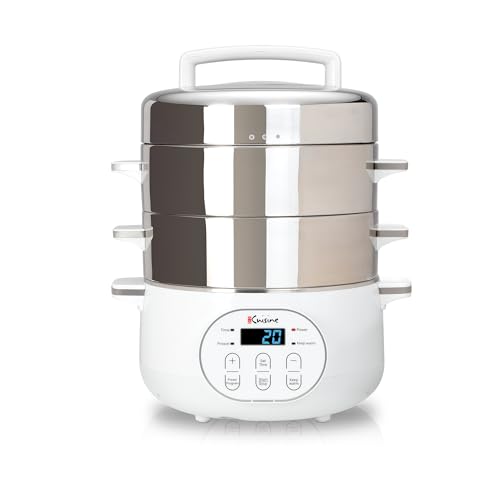 Euro Cuisine FS2500 Electric Food Steamer, Versatile Vegetable Steamer & Steam Cooker Ideal for Fish, Veggie, Meat, Stainless Steel 1200 Watts