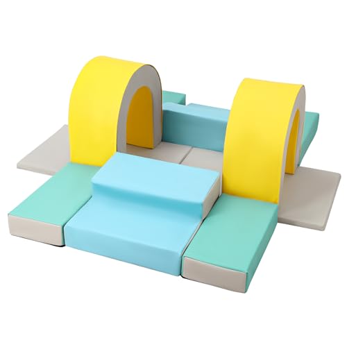 10-Piece Kids' Indoor Climbers & Play Structures, Soft Foam Play Set for Toddlers, PU Leather Climbing Blocks for Baby Crawl and Climb, Indoor Activity Gym for 1-3 Years（Yellow）