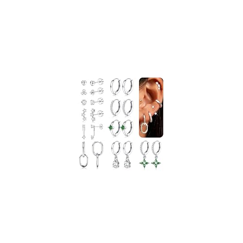 LOYALLOOK 11Pairs Silver Hoop Earrings for Women-Hypoallergenic Surgical Steel Earrings Silver Cartilage Earring Sets for Multiple Piercing Trendy Earring Stacks Flat Back Stud Hoops