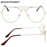 grinderPUNCH Kids Fake Aviator Eye Glasses Clear Lens Children's Non Prescription (Age 3-10), Gold