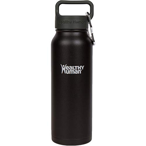 Healthy Human Stainless Steel Water Bottle | Double Walled Vacuum Insulated Water Thermos for Adults | Eco-Friendly Travel Bottles with Leak Proof Lid (Pure Black, 21 oz/ 621 ML)