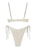 ZAFUL Women's Textured Underwire Bikini Set V Notch High Cut Swimwear Tie Side Ribbed Sexy Swimsuits