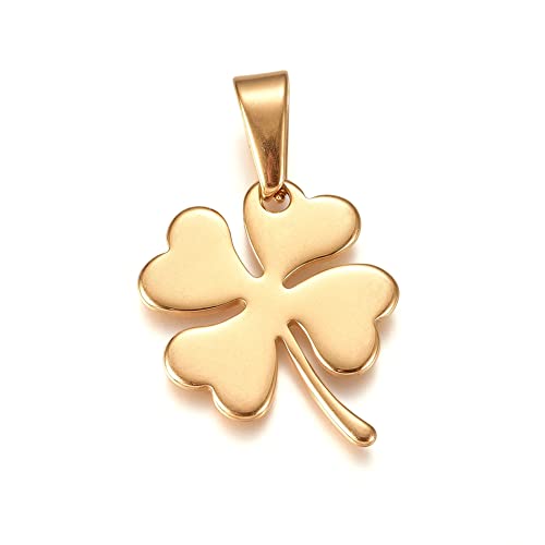 Beadthoven 10pcs Stainless Steel Clover Pendants Golden St. Patrick's Day Shamrock Pendants Flat Lucky Four Leaf Clover Metal Dangle Charms with Pinch Clip Clasp for DIY Necklace Jewelry Making