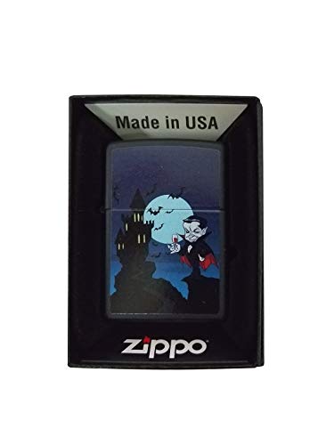 Zippo Custom Lighter - Matte Black Cute Humorous Cartoon Dracula and Castle Design Collectible ZIppo Lighter Gift for Him, for Her, for Them, for Men, for Women, for Boys, for Girls, for Family