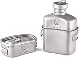 Valtcan Titanium Canteen Mess Kit 1100ml 37oz Capacity with 750ml and 400ml cookware Cups