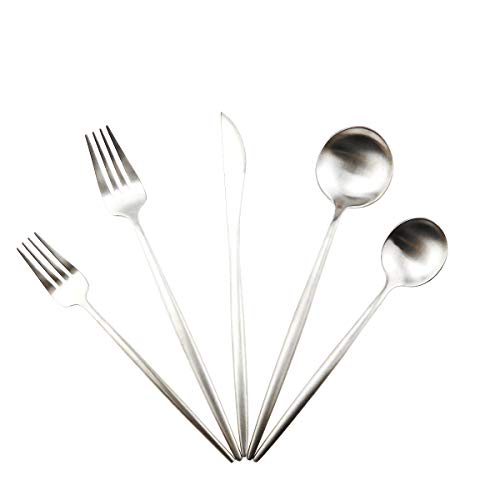 Gugrida 20-Piece 18/10 Stainless Steel Flatware Silverware, Luxury Dinnerware Set Travel Cutlery Tableware Include Knife Fork Spoon Service for 4,Healthy & Eco-Friendly Dishwasher Safe (Silver Matte)