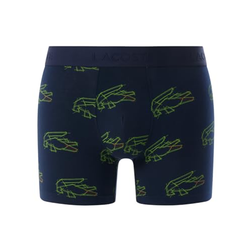 Lacoste Men's Cotton Stretch Print Animation Boxer Briefs, Navy Blue/Light Green/Red, XX-Large