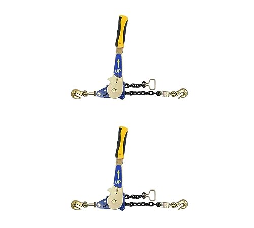 Mytee Products 2 Pack 5/16"-3/8" Easy Ratchet Chain Binder with Grab Hooks & 5400 lbs WLL - Heavy Duty Tie Down Ratchet Load Binder for Flatbed Trailers & Trucks