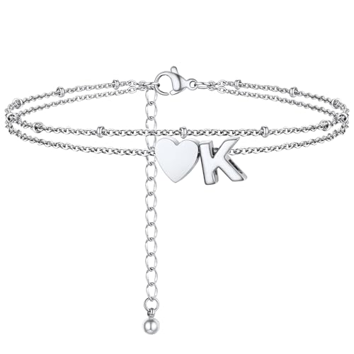 PROSTEEL Initial Heart Anklet Silver Non Tarnish Waterproof Ankle Chain Foot Jewelry K Alphabet Anklets for Women
