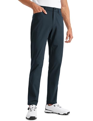 CRZ YOGA Men's All Day Comfy Golf Pants with 5-Pocket 34" Quick Dry Lightweight Casual Work Stretch Trousers True Navy 36W x 34L