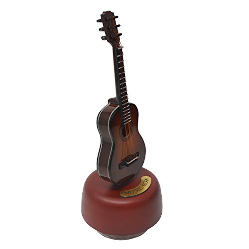 KingPoint Rotating Guitar Music Box Clockwork Wood Music Box Musical Instrument Model Music Theme Artware with Delicate Gift Box