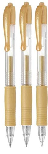 Pilot G2 07 Metallic Gold Fine Retractable Gel Ink Pen Rollerball 0.7mm Nib Tip 0.39mm Line Width Refillable BL-G2-7 (Pack of 3)