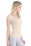 NIKIBIKI Women Seamless Cap Sleeve Scoop Neck Fitted Top, Made in U.S.A, One Size (Stone)