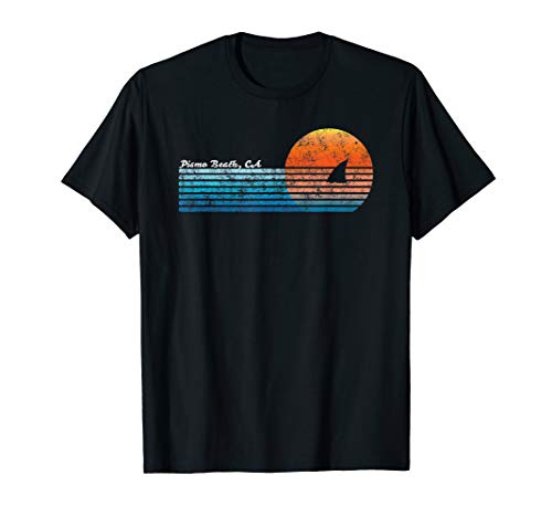 Vintage Pismo Beach, CA Retro 80s Shark Fin Sunset T-Shirt