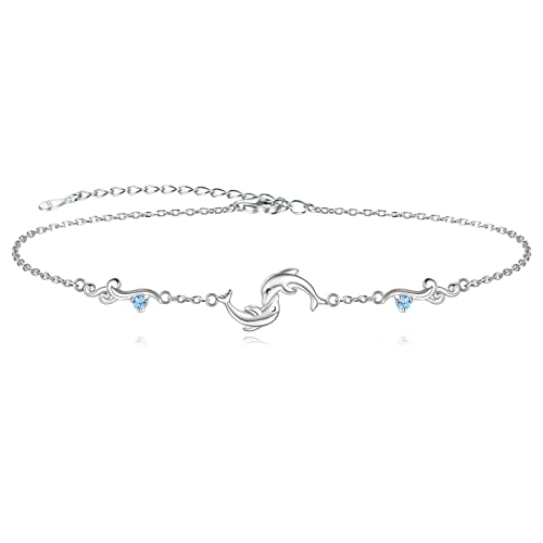 MANBU Sterling Silver Anklet for Women Cross Celtic Pearl Layered Chain Ankle Bracelet Summer Holiday Foot Jewelry Gifts (Dolphin Anklet)