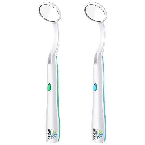 ARSUK Dental Mirror with Light Anti-Fog, Teeth Inspection Dentist LED Mirror, Mouth Oral Care, 5.90 inches (15cm) Blue & Green Pack of 2