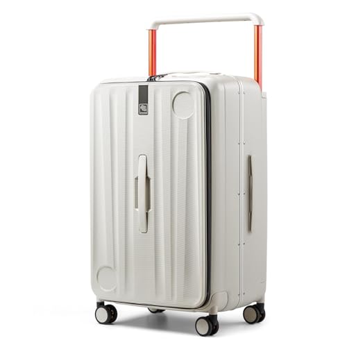Hanke Multifunctional 26 Inch Checked Luggage Hard Shell Suitcases with Wheels Travel Trunk Style Luggage Large Rolling Suitcase for Women Men(Ivory White)