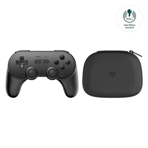 8Bitdo Pro 2 Wireless Bluetooth Controller with Travel Case, Hall Effect Joystick Update, Retro Gamepad for Switch/Switch 2, PC, Android, and Steam Deck & Apple (Black Edition)