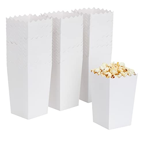 BLUE PANDA 100 Pack White Popcorn Boxes for Party - Bulk Paper Treat Containers for Movie Night Decorations (3.3 x 5.5 x 3.5 In)
