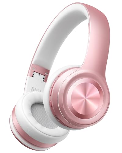 Picun Solo6 Wireless Bluetooth Headphones, 5EQ Music Mode, On-Ear Headphone with Built-in Microphone, Foldable Headset with 140H Battery Life, App Control for Girls, Home, School, Travel (Rose Gold)
