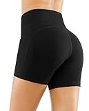 THE GYM PEOPLE High Waist Yoga Shorts for Women Tummy Control Fitness Athletic Workout Running Shorts with Deep Pockets (Medium, Black)