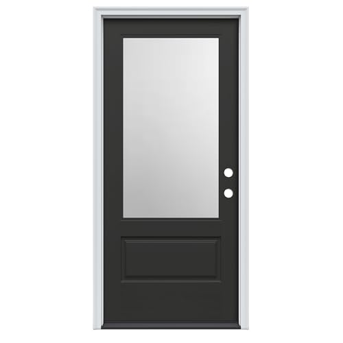 National Door Company, 30 x 80, Black, Fiberglass, Direct Glazed Clear Low-E Glass, 3/4 Lite, 1 Panel, Left-Hand Inswing, Prehung Front Door on 4-9/16" Frame