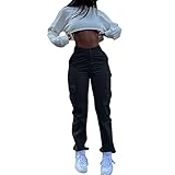 GuYongZ Cargo Pants for Women High Waist Trendy Jeans Skinny Stretch Butt Lifting Work Pants Casual Y2K Streetwear Pants.Black