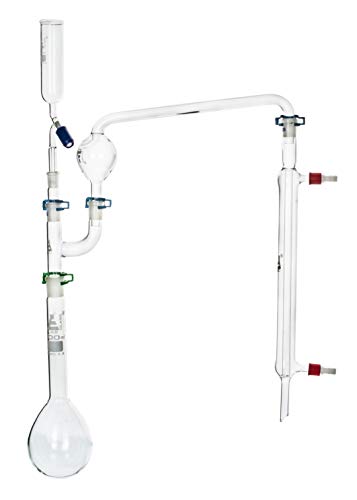 EISCO Kjeldahl Distillation Apparatus - 500ml Kjeldahl Flask, Multiple Adaptor, 50ml Dropping Funnel, Splash Head, Liebig Condenser & Joint Clips -19/26 Joint Size - Borosilicate Glass