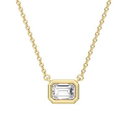GILDED 1 CTTW Lab-Grown Emerald Cut Diamond Bezel Pendant, 2.5 Micron 14K Gold-Plated Sterling Silver, Gold Vermeil, 18" Chain, Tarnish-Resistant, Ethical Jewelry, Gift-Boxed for Women