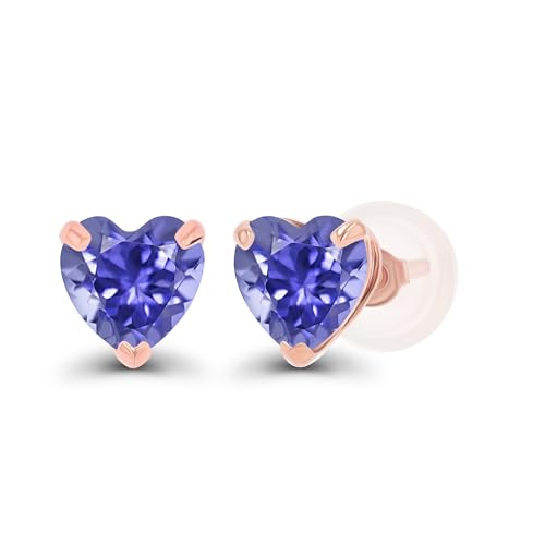 Solid 14K Rose Gold 5mm Heart Natural Tanzanite December Birthstone Stud Earrings