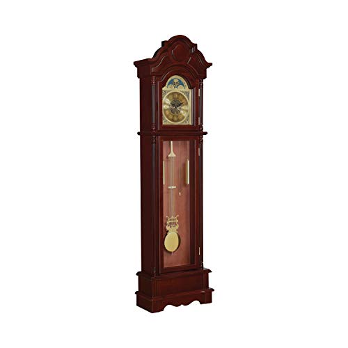 Coaster Home Furnishings Grandfather Clock with Chime Brown Red and Clear, Cherry, 10" D x 22" W x 78.5" H (900749)