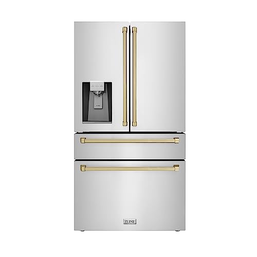 ZLINE Autograph 36 in. Counter-Depth Refrigerator with Bronze Traditional Handles (RFMZ-W-36-CB)