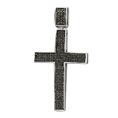 Dazzlingrock Collection 1.20 Carat (ctw) Round Black Diamond Hip Hop Cross Pendant with 18 inch Silver Chain for Men in 925 Sterling Silver