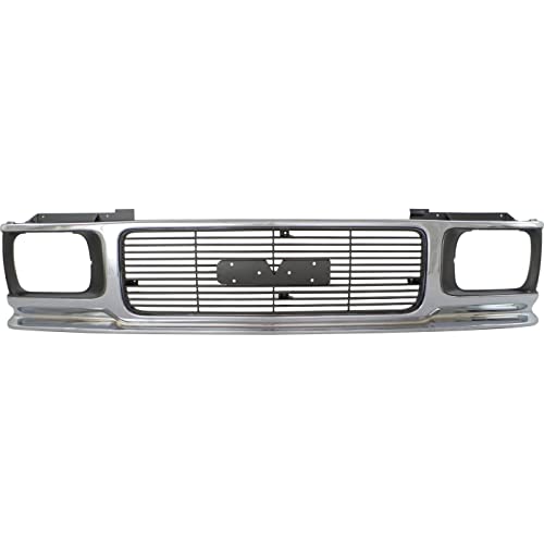 Replacement Grille For 91-93 GMC Sonoma 92-94 Jimmy Chrome Shell w/Gray Insert Plastic