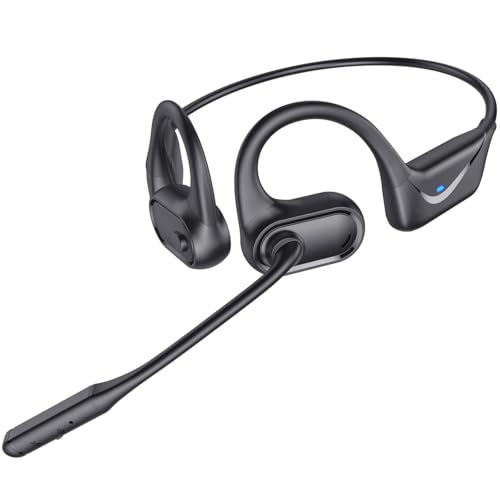 CPTEA Bluetooth Headset with Microphone, Open Ear Headphones, Dual Connect Bluetooth 5.4 Headphones with Noise Cancelling & Mute, Wireless Headset with Mic for Work, Mobile, Tablets, Laptops - Black