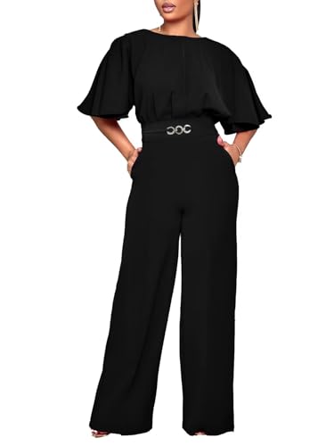 acelyn Elegant Jumpsuit for Women Dressy Sexy Plus Size Wide Leg Pant Suit One Piece Party Outfits Black L