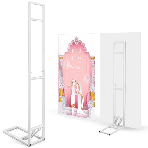 Teenyyou 1 Pack White Wedding Backdrop Stand with Foldable Base Metal Balloon Arch Backdrop Stand for Wedding Birthday Party Anniversary Decor, Adjustable Height(1-2m H) Installation Free