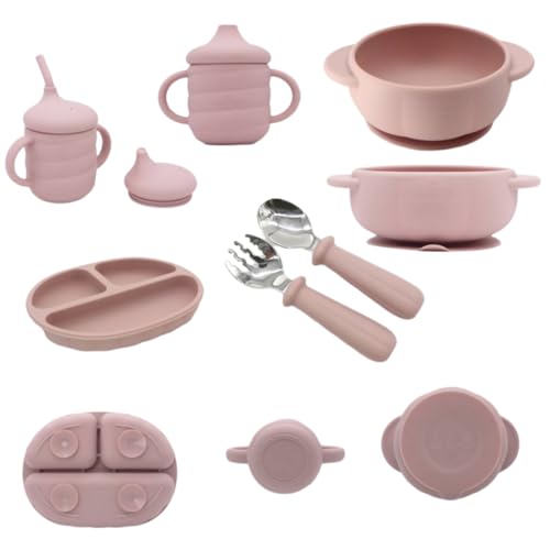 ALOBABYBRAND Baby Silicon Feeding Set (Rose Pink), Medium