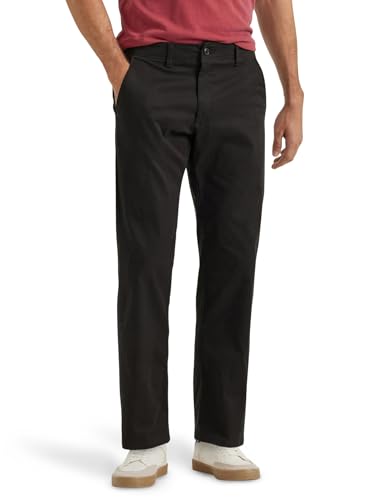 Lee Men's Extreme Motion Flat Front Regular Straight Pant Black 38W x 30L