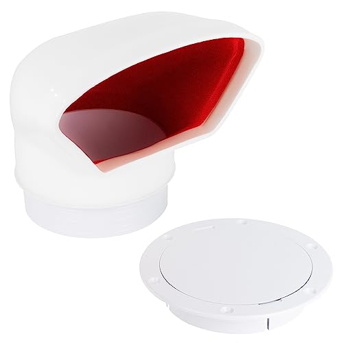 Five Oceans 4-Inch Cowl Vent with Snap-On Deck Plate and Cover, Low Profile UV-Resistant and Flexible PVC, Red Interior, for Air Intake or Cabin Ventilation - FO89