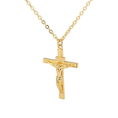 Kumshunie Stainless Steel Cross Crucifix Pendant Necklace Dainty Unisex Religious Baptism Jewelry Gold