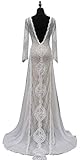 Women's Wedding Dresses Beach for Bride 2023 Vintage Long Sleeves Lace Bohemian Bridal Gown Champagne