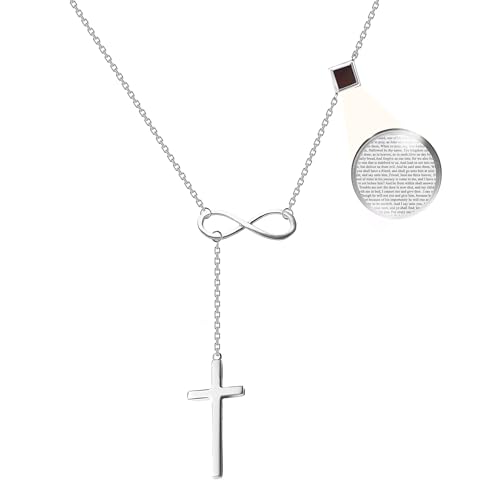 Y Cross Necklace Nano Bible Jewelry - Christian Infinity Silver Pendant - KJV New Testament Holy Scriptures on Microchip, Christmas Faith Jewelry for Women, 18" Link Chain