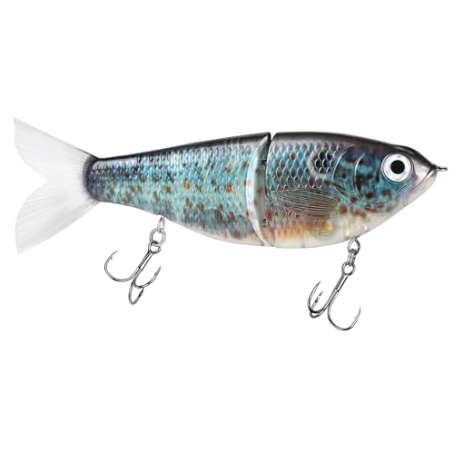 Ultimate Lure Durable 2-Section Fishing White Swimbait Big Belly Glide Bait with Fur Tail Saltwater Freshwater Artificial Hard Baits 6.69in/2.47oz (Blue)