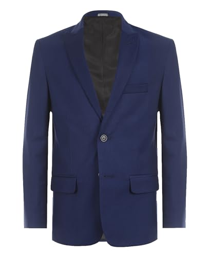 Calvin Klein Boys Blazer Suit Jacket, 2-Button Single Breasted Closure, Buttoned Cuffs & Front Flap Pockets, Blue, 14 Husky