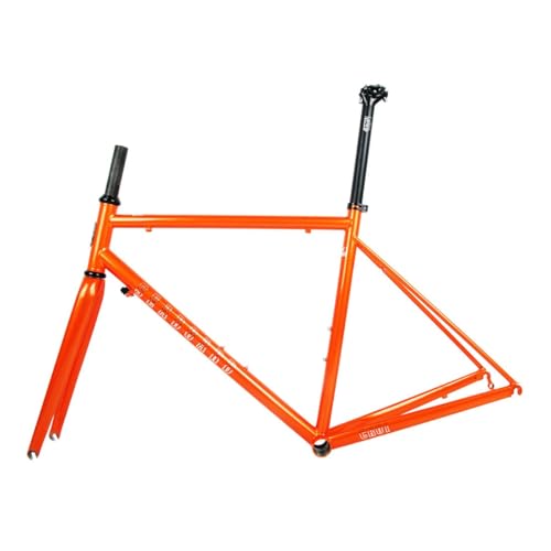 BSFHQS 44cm 47cm 50cm 53cm 56cm Bike Frameset 700C Road Bike Frame Chrome-Molybdenum Steel C/Rim Brake Frame with Carbon Fork F100mm R130mm QR BSA BB68mm(Orange,53cm)